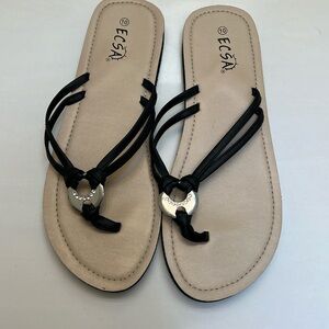 Black Flip Flop Sandals with Silver Rhinestone Sz. 10 Like New